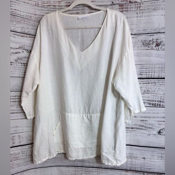 Bryn Walker Top Womens Sz Medium linen Ivory Popover Woven boho Tunic Minimalist - Picture 1 of 12